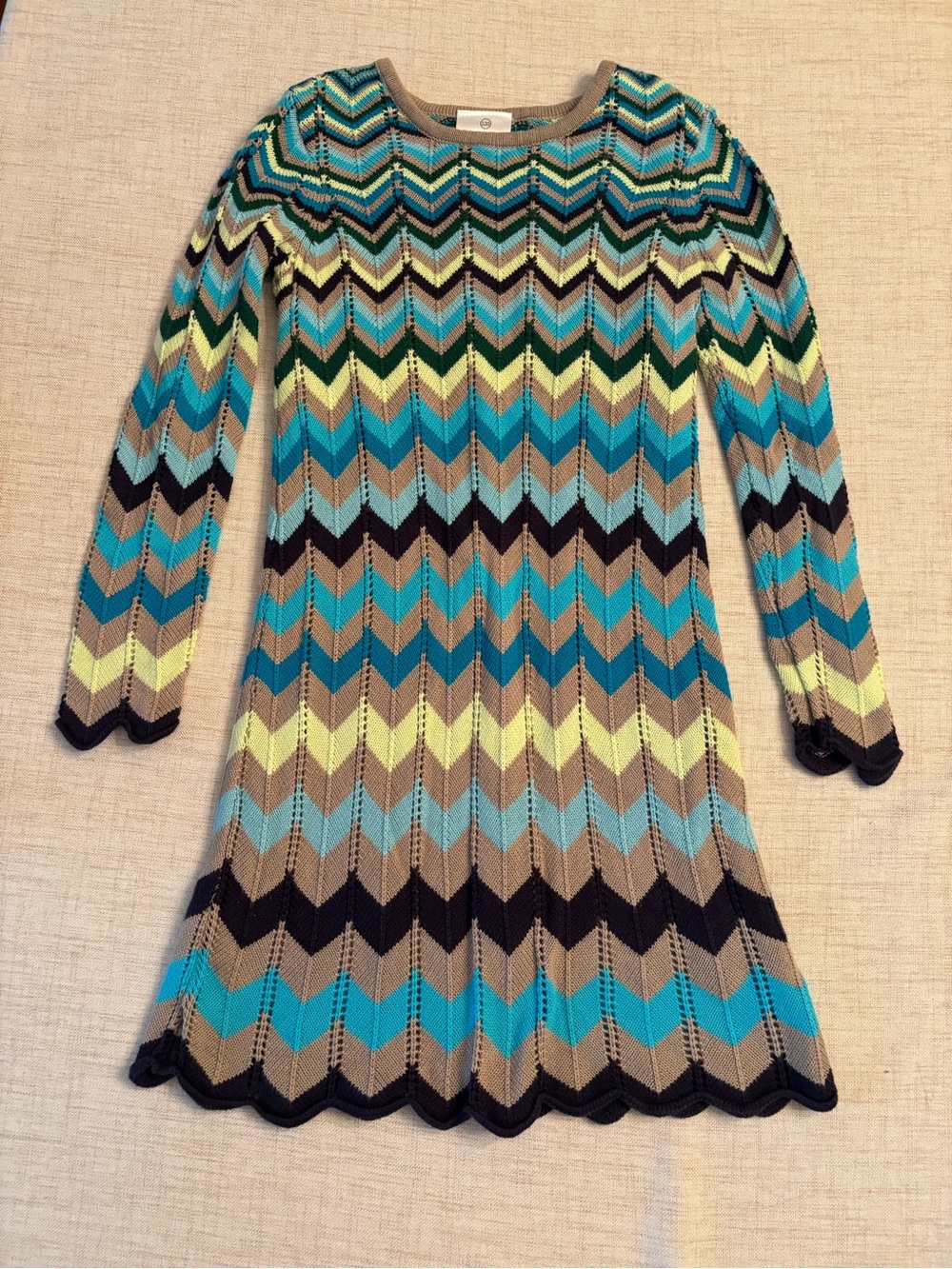 Hanna Andersson Chevron Knit Dress in Teal, Turquoise, Lime & Black Size 120 6-7